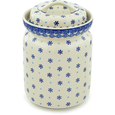 Polish Pottery Fermenting Crock with Water Seal Airlock Blue Snowflake