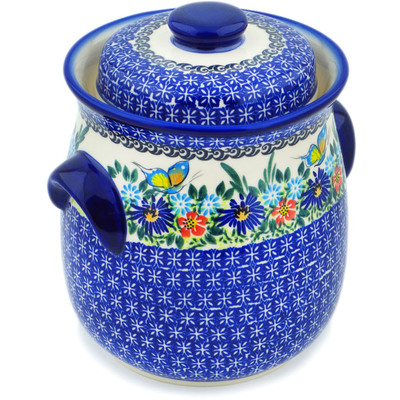 Polish Pottery Fermenting Crock with Water Seal Airlock  Butterfly Flower Bed UNIKAT
