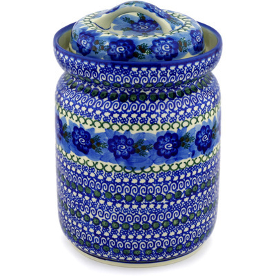 Polish Pottery Fermenting Crock with Waterseal Airlock Blue Pansy Circle UNIKAT