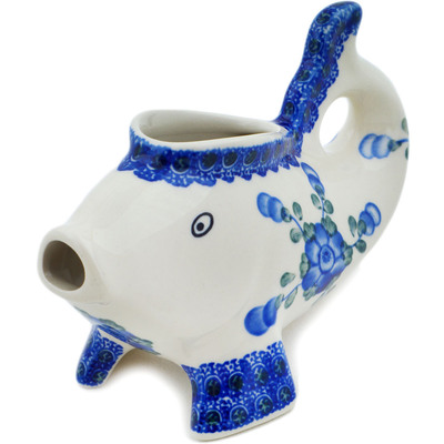 Polish Pottery Fish Shaped Creamer 7&quot; Blue Poppies