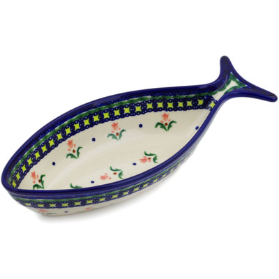Polish Pottery Fish Shaped Platter 11&quot; Cocentric Tulips