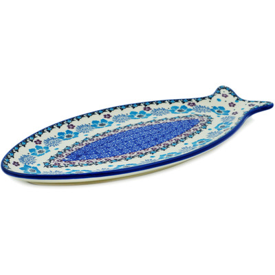 Polish Pottery Fish Shaped Platter 12&quot; Blooming Blues