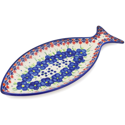 Polish Pottery Fish Shaped Platter 12&quot; Passion Poppy