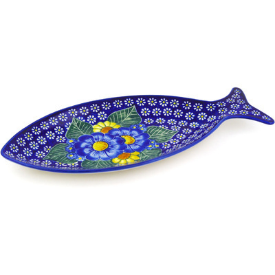 Polish Pottery Fish Shaped Platter 15&quot; Floral Fruit Basket UNIKAT