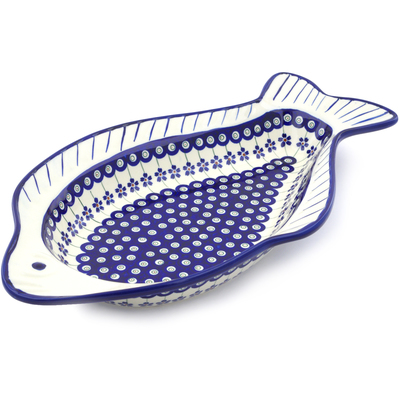 Polish Pottery Fish Shaped Platter 17&quot; Flowering Peacock