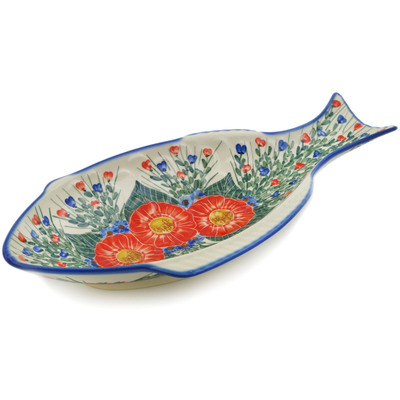 Polish Pottery Fish Shaped Platter 17&quot; Red Tulip