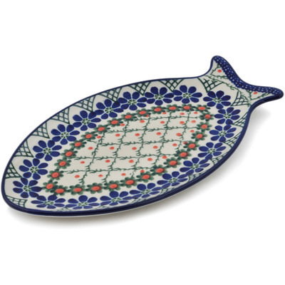 Polish Pottery Fish Shaped Platter 9&quot; Primrose Trellis