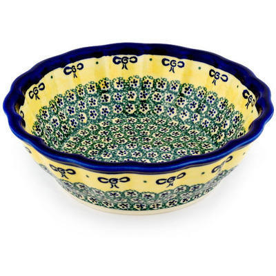 Polish Pottery Fluted Bowl 10&quot; Bumble Bee Garden