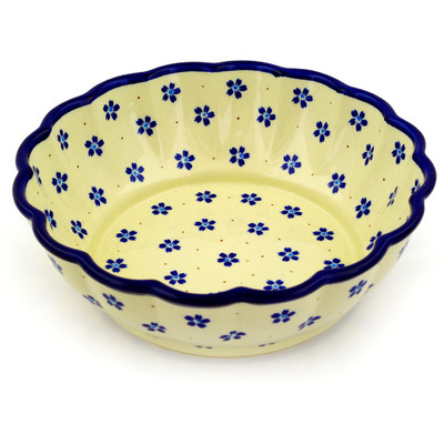 Polish Pottery Fluted Bowl 10&quot; Daisy Field