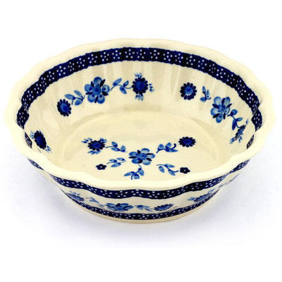 Polish Pottery Fluted Bowl 10&quot; Delicate Poppy