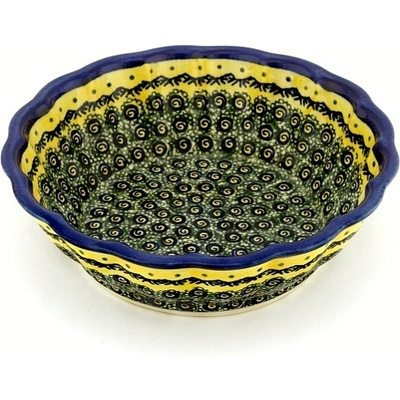 Polish Pottery Fluted Bowl 10&quot; Peacock Bumble Bee