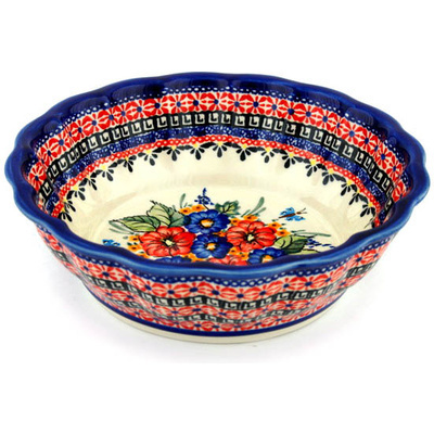 Polish Pottery Fluted Bowl 10&quot; Spring Splendor UNIKAT