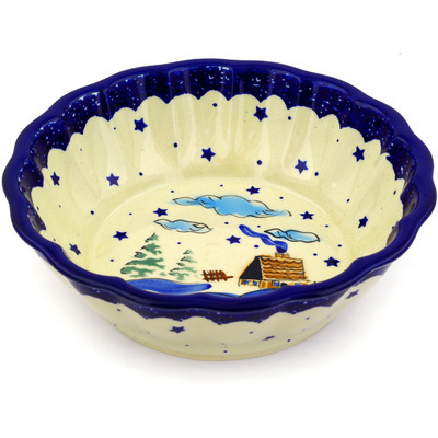 Polish Pottery Fluted Bowl 10&quot; Winter Chalet