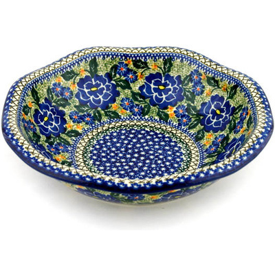 Polish Pottery Fluted Bowl 11&quot; Blue Perfection UNIKAT