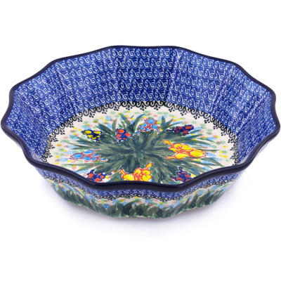 Polish Pottery Fluted Bowl 11&quot; Spring Iris UNIKAT