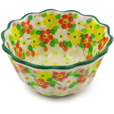 Polish Pottery Fluted Bowl 4&quot; Blossom Sprinkle UNIKAT
