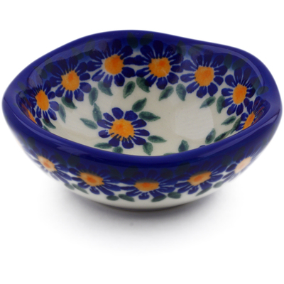 Polish Pottery Fluted Bowl 4&quot; Blue Daisy UNIKAT