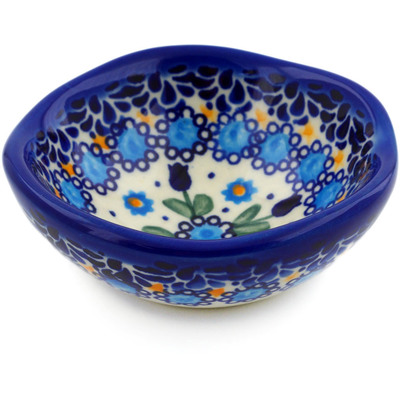 Polish Pottery Fluted Bowl 4&quot; Blue Tulip Garden UNIKAT