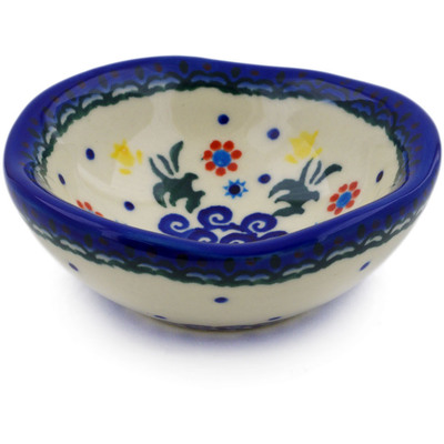 Polish Pottery Fluted Bowl 4&quot; Spring Flowers UNIKAT