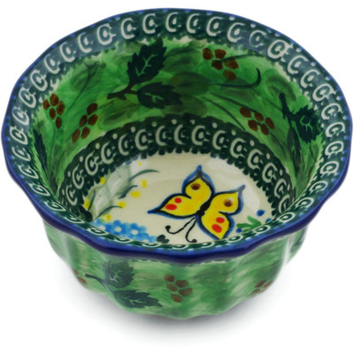 Polish Pottery Fluted Bowl 4&quot; Spring Garden UNIKAT