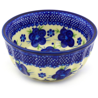 Polish Pottery Fluted Bowl 5&quot; Bleu-belle Fleur