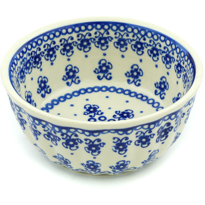 Polish Pottery Fluted Bowl 5&quot; Blue Pattern