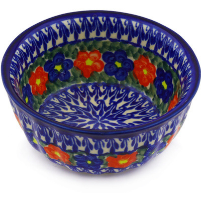 Polish Pottery Fluted Bowl 5&quot; Floral Burst