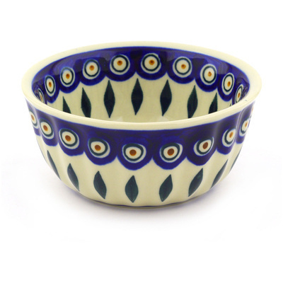 Polish Pottery Fluted Bowl 5&quot; Peacock