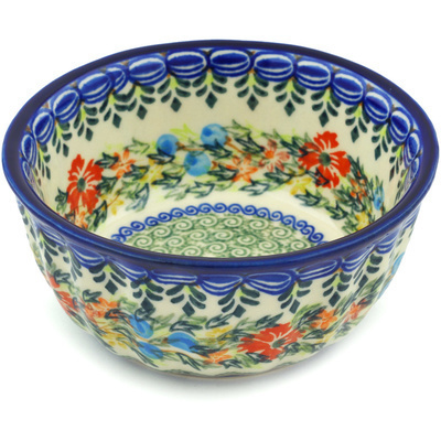 Polish Pottery Fluted Bowl 5&quot; Ring Of Flowers UNIKAT