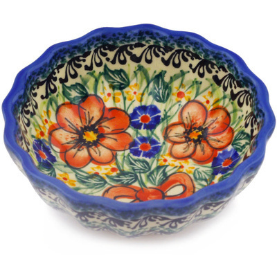 Polish Pottery Fluted Bowl 5&quot; Wild Bouquet UNIKAT