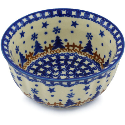 Polish Pottery Fluted Bowl 5&quot; Winter Snow