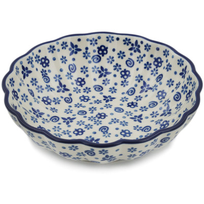 Polish Pottery Fluted Bowl 6-inch Blue Confetti