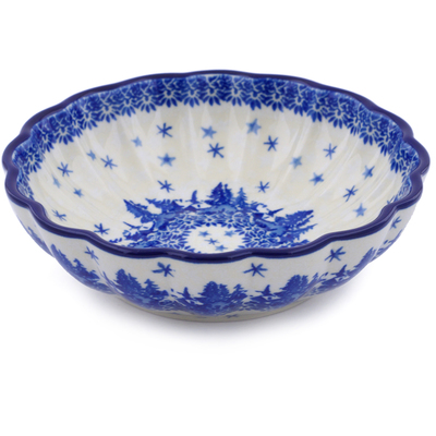 Polish Pottery Fluted Bowl 6-inch Blue Winter