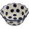 Polish Pottery Fluted Bowl 6&quot; Bold Blue Dots