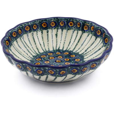 Polish Pottery Fluted Bowl 6-inch Emerald Peacock