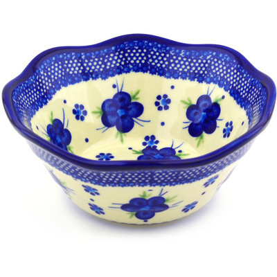 Polish Pottery Fluted Bowl 7&quot; Bleu-belle Fleur