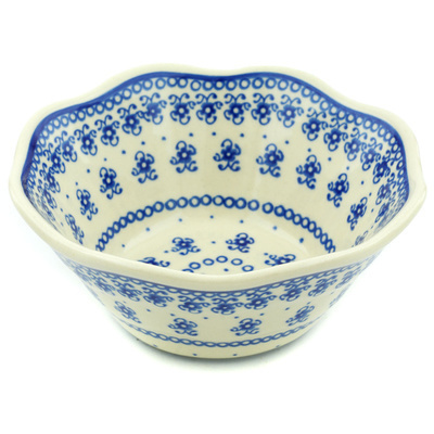 Polish Pottery Fluted Bowl 7&quot; Blue Pattern