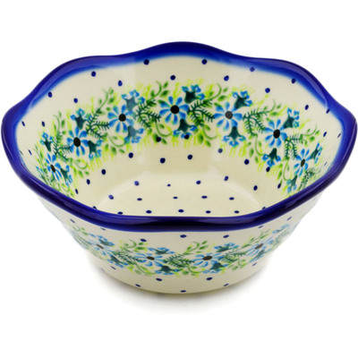 Polish Pottery Fluted Bowl 7&quot; Blue Wreath