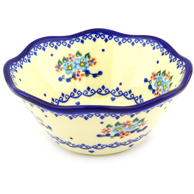 Polish Pottery Fluted Bowl 7&quot; Hearts And Flowers