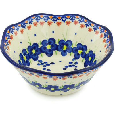 Polish Pottery Fluted Bowl 7&quot; Passion Poppy
