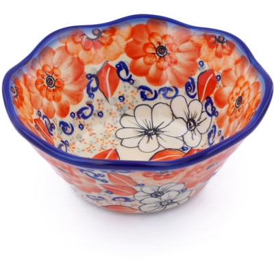 Polish Pottery Fluted Bowl 7&quot; Poppy Passion