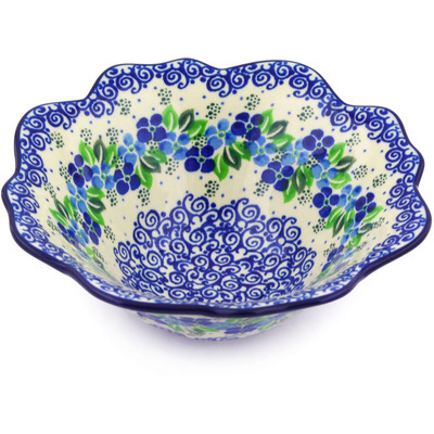 Polish Pottery Fluted Bowl 8&quot; Blue Phlox