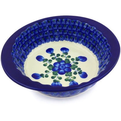 Polish Pottery Fluted Bowl 8&quot; Blue Poppies