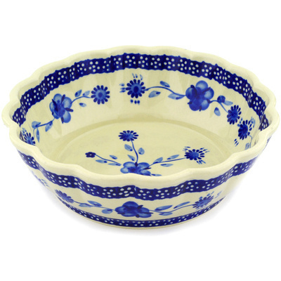 Polish Pottery Fluted Bowl 8&quot; Delicate Poppy