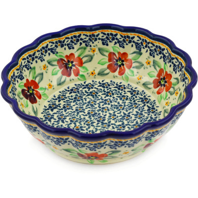 Polish Pottery Fluted Bowl 8&quot; Nightingale Flower