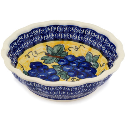 Polish Pottery Fluted Bowl 8&quot; Tuscan Grapes