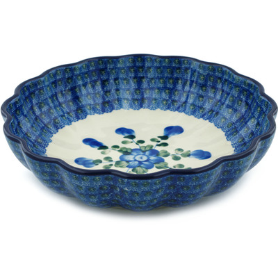 Polish Pottery Fluted Bowl 9&quot; Blue Poppies