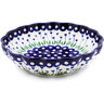 Polish Pottery Fluted Bowl 9&quot; Blue Tulip Peacock
