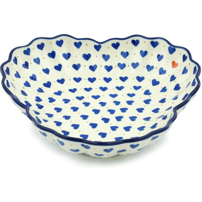 Polish Pottery Fluted Bowl 9&quot; Heart Of Hearts