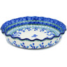 Polish Pottery Fluted Pie Dish 10&quot; Blue Butterfly
